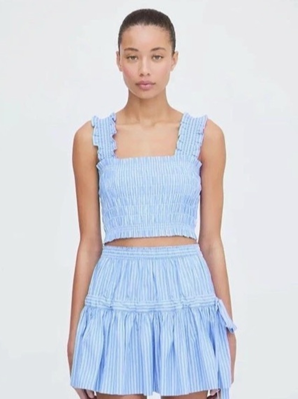 Blue Smocked Square Neck Crop Top Like New